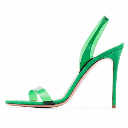 Women's Clear Colored Heels Open Toe Stiletto Ankle Strap Sandals