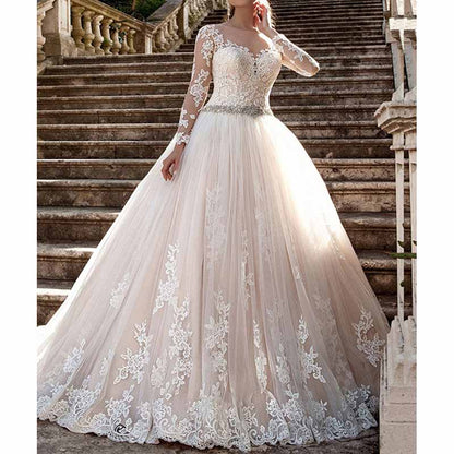 Women's Elegant Lace Beach Wedding Dresses for Bride with Sleeves Bridal Gowns