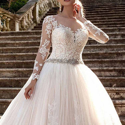 Women's Elegant Lace Beach Wedding Dresses for Bride with Sleeves Bridal Gowns