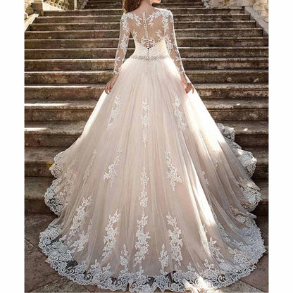 Women's Elegant Lace Beach Wedding Dresses for Bride with Sleeves Bridal Gowns