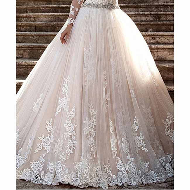 Women's Elegant Lace Beach Wedding Dresses for Bride with Sleeves Bridal Gowns