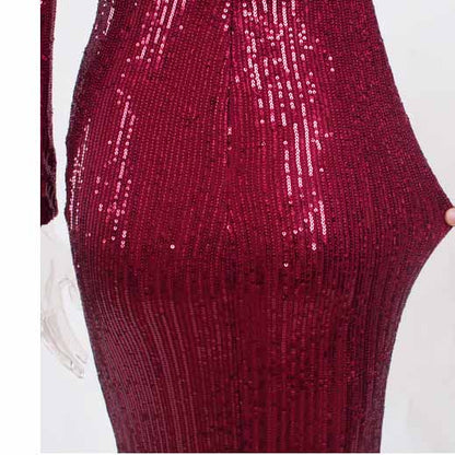 Women's V-Neck Short Sleeve Prom Sequin Wedding Party Evening Dress