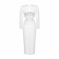 Women's Deep-V White Long Sleeve Hollow Out Dress One Piece High Split Dress