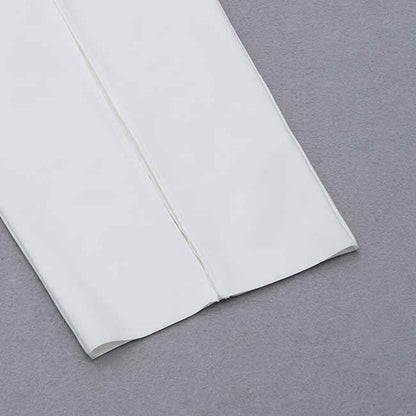 Women's Deep-V White Long Sleeve Hollow Out Dress One Piece High Split Dress