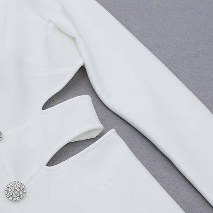 Women's Deep-V White Long Sleeve Hollow Out Dress One Piece High Split Dress