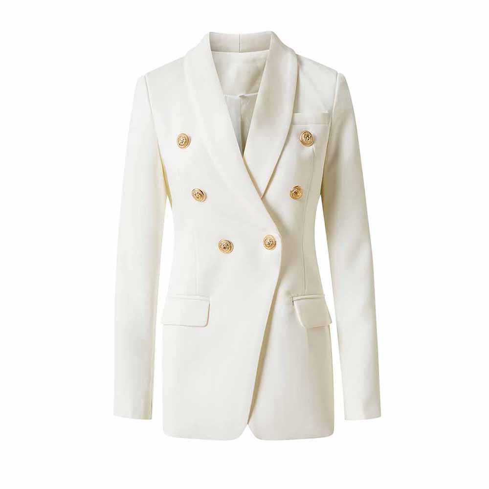 Womens Double Breasted Blazer V-Neck Long Sleeve Gold Buttons Blazer