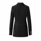 Womens Double Breasted Blazer V-Neck Long Sleeve Gold Buttons Blazer