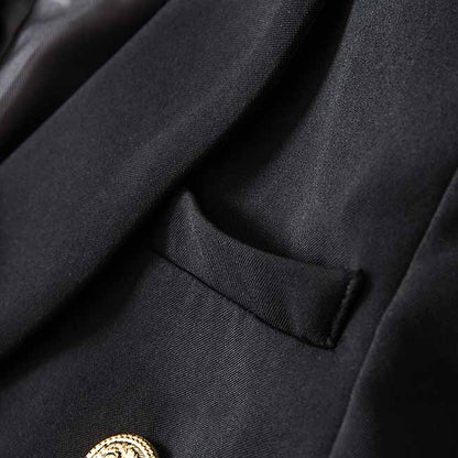 Womens Double Breasted Blazer V-Neck Long Sleeve Gold Buttons Blazer