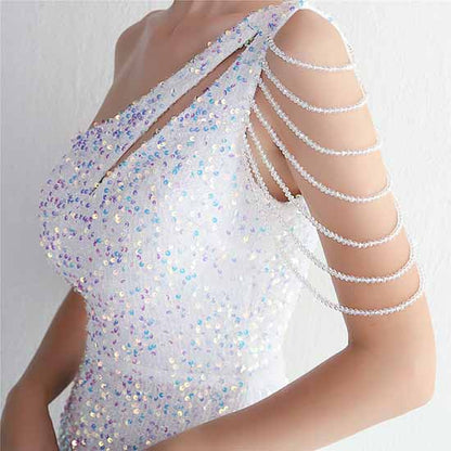 Women One Shoulder Formal Prom Dress Evening Wedding Slit Mermaid Maxi Dress