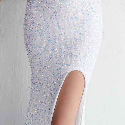 Women One Shoulder Formal Prom Dress Evening Wedding Slit Mermaid Maxi Dress