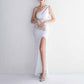 Women One Shoulder Formal Prom Dress Evening Wedding Slit Mermaid Maxi Dress
