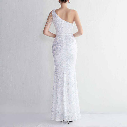 Women One Shoulder Formal Prom Dress Evening Wedding Slit Mermaid Maxi Dress