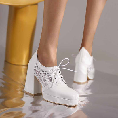 Classic Lace Up Platform Mid-Heel Square Toe Chunky Shoes
