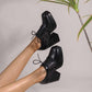 Classic Lace Up Platform Mid-Heel Square Toe Chunky Shoes