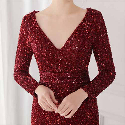 Women's Sexy Long Sleeve V Neck Wrap Side Split Bodycon Cocktail Party Maxi Dress S-4XL