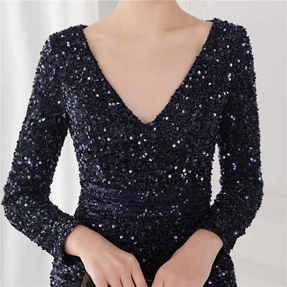 Women's Sexy Long Sleeve V Neck Wrap Side Split Bodycon Cocktail Party Maxi Dress S-4XL