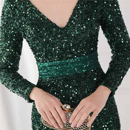 Women's Sexy Long Sleeve V Neck Wrap Side Split Bodycon Cocktail Party Maxi Dress S-4XL