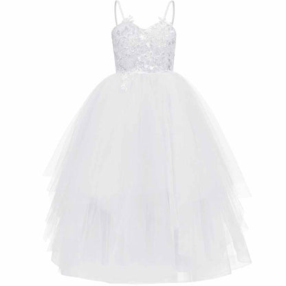 Girls Flower Vintage Lace Dress Wedding Party Evening Formal Pegeant Dance Gown