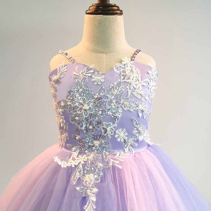 Girls Flower Vintage Lace Dress Wedding Party Evening Formal Pegeant Dance Gown