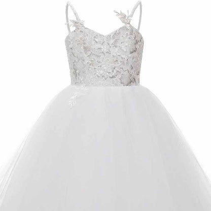 Girls Flower Vintage Lace Dress Wedding Party Evening Formal Pegeant Dance Gown