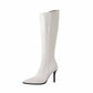 Women Knee High Zip Up Heeled Faux Leather Boots Big Size