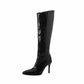 Women Knee High Zip Up Heeled Faux Leather Boots Big Size