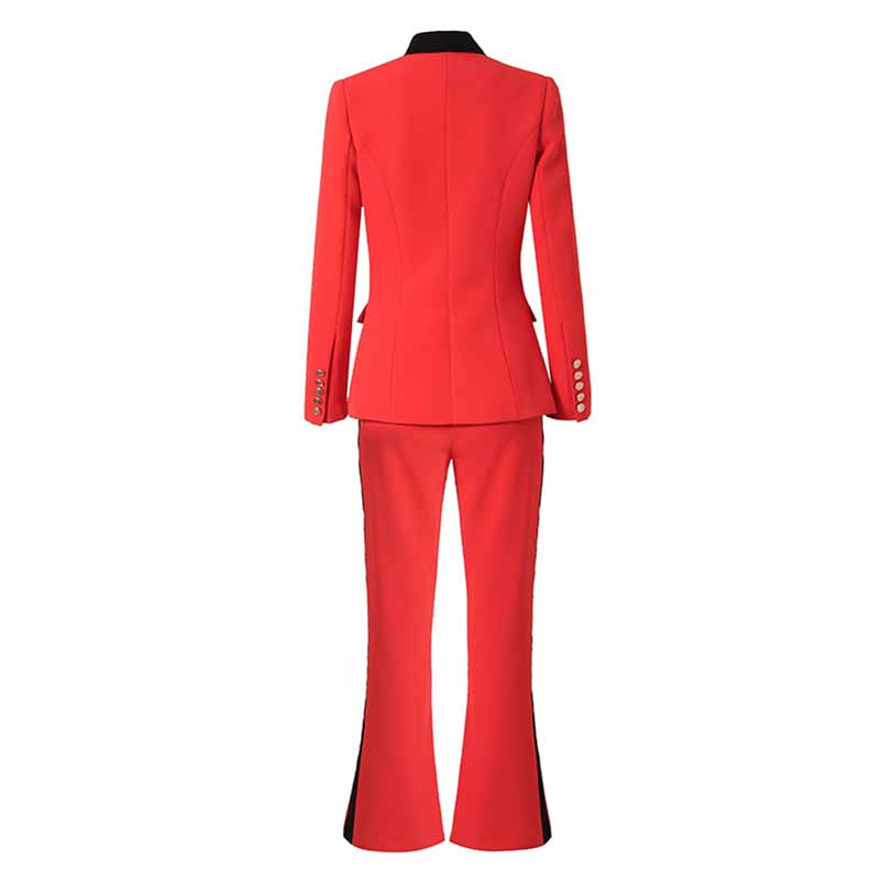 Women red wedding pantsuit white collar One-button Party pant suit