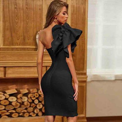 Women One Shoulder Short Party Dress with bow