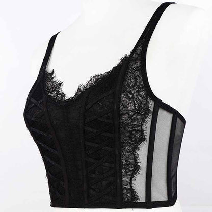 Black Bustier Crop Top Push Up Lace Bra Half Corset