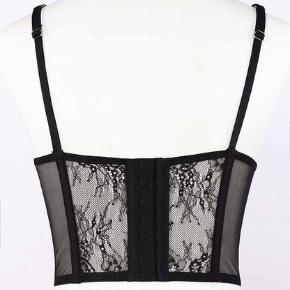 Black Bustier Crop Top Push Up Lace Bra Half Corset