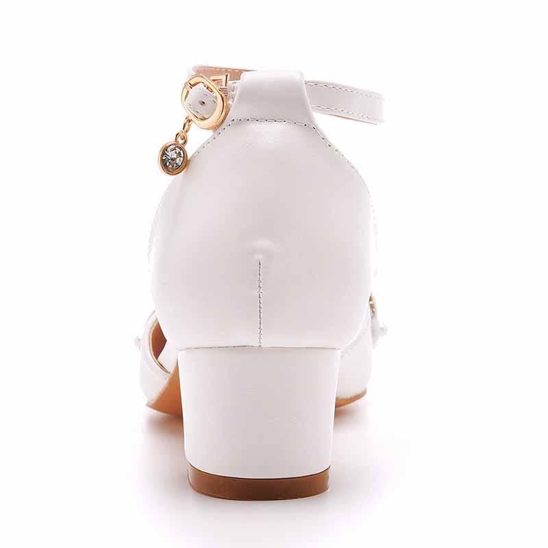 Women Block Heels Pearls Wedding Shoes Closed Toe Prom Party Sandals