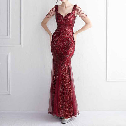 Women's Illusion Embroidery Elegant Mermaid Evening Dress S-4XL