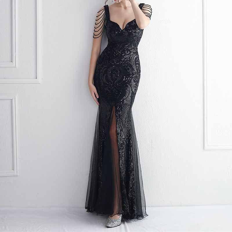 Women's Illusion Embroidery Elegant Mermaid Evening Dress S-4XL
