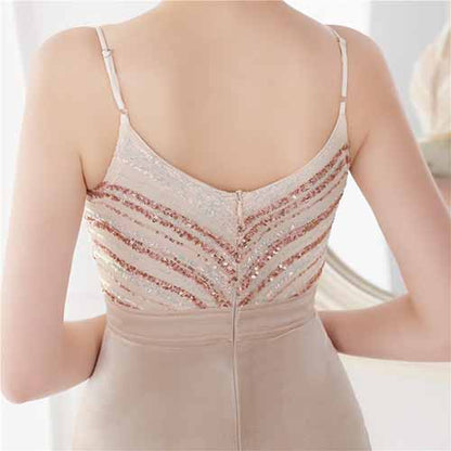 Women's Sexy V Neck Bodycon Sequin Gown Evening Dress with Slit