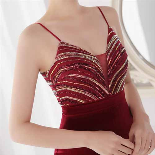 Women's Sexy V Neck Bodycon Sequin Gown Evening Dress with Slit