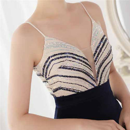 Women's Sexy V Neck Bodycon Sequin Gown Evening Dress with Slit