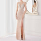 Women's Sexy V Neck Bodycon Sequin Gown Evening Dress with Slit