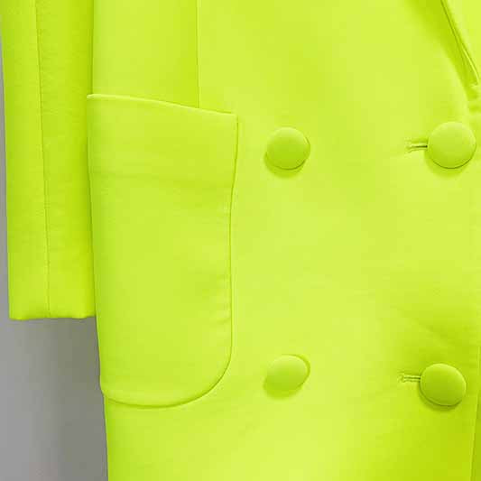 Fluorescent Yellow Two Piece Set Ladies Pants Suits Formal Suit