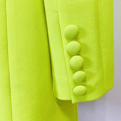 Fluorescent Yellow Two Piece Set Ladies Pants Suits Formal Suit