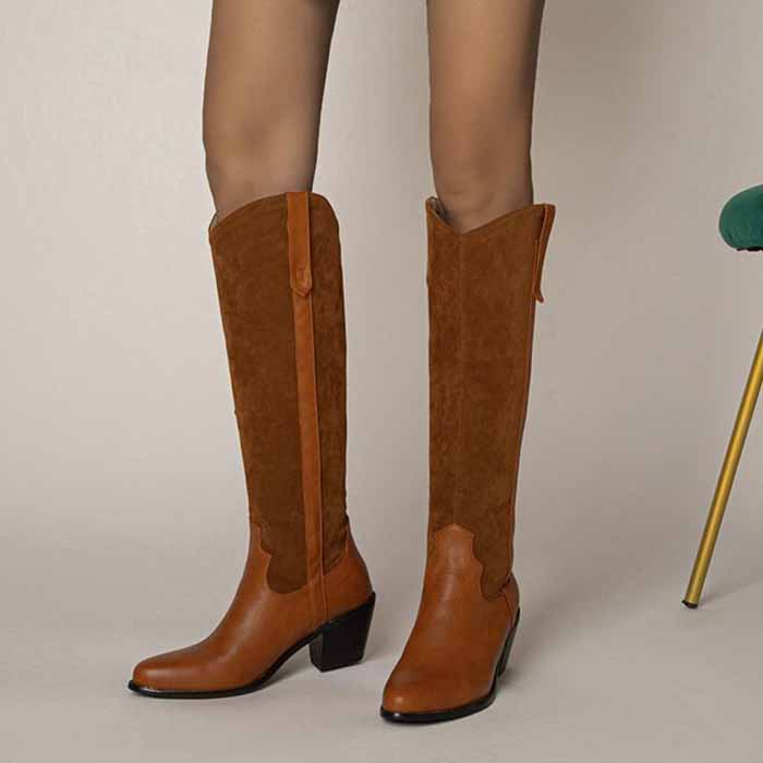 Fashion Western Boots Women Pull-On Knee High Booties