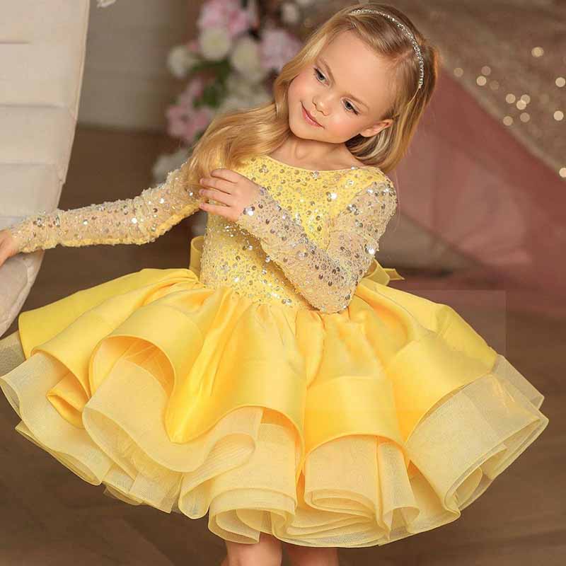 Children's wedding dress long-sleeved lace sequin Tutu birthday puffy skirt