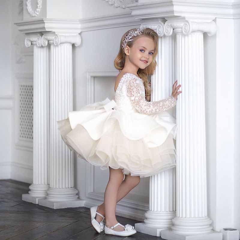 Children's wedding dress long-sleeved lace sequin Tutu birthday puffy skirt