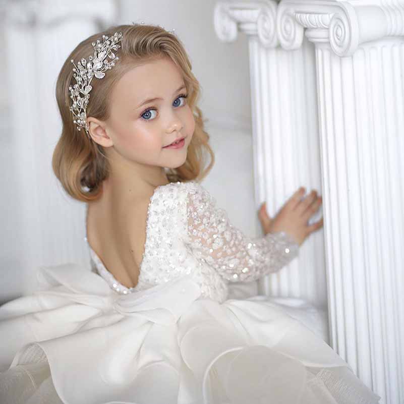 Children's wedding dress long-sleeved lace sequin Tutu birthday puffy skirt