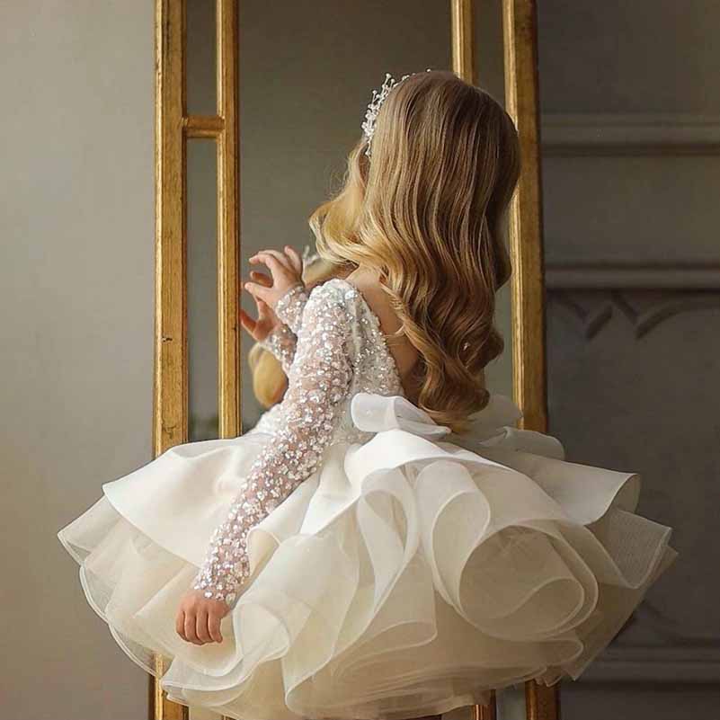 Children's wedding dress long-sleeved lace sequin Tutu birthday puffy skirt