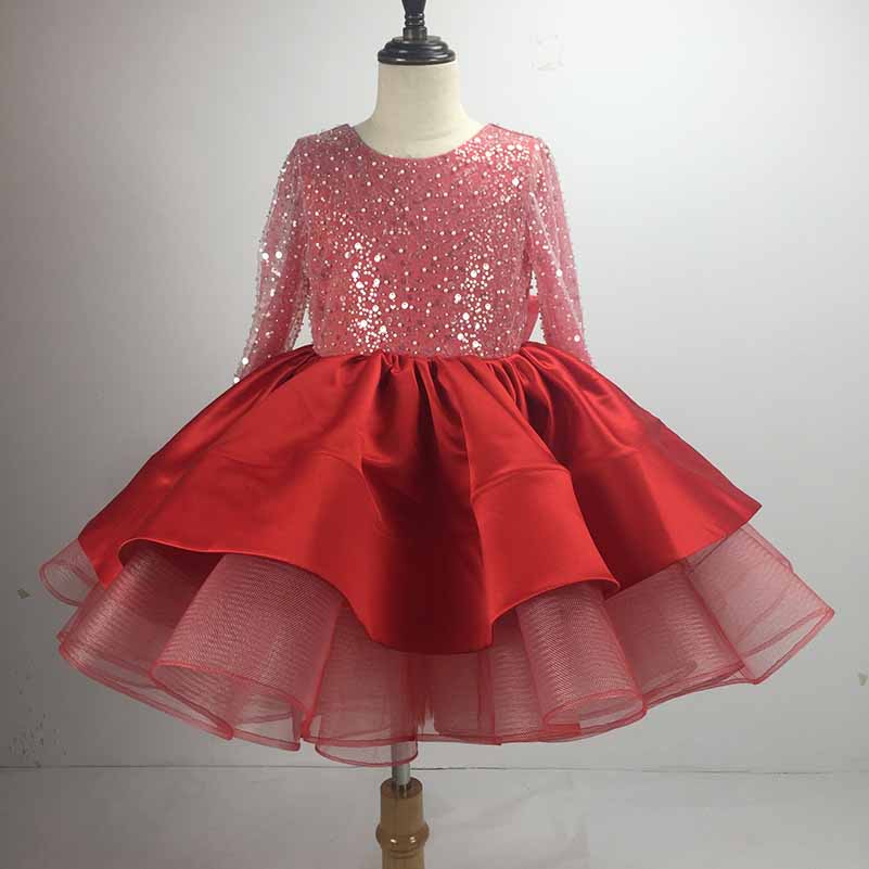 Children's wedding dress long-sleeved lace sequin Tutu birthday puffy skirt