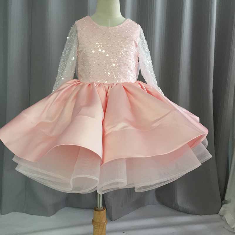 Children's wedding dress long-sleeved lace sequin Tutu birthday puffy skirt