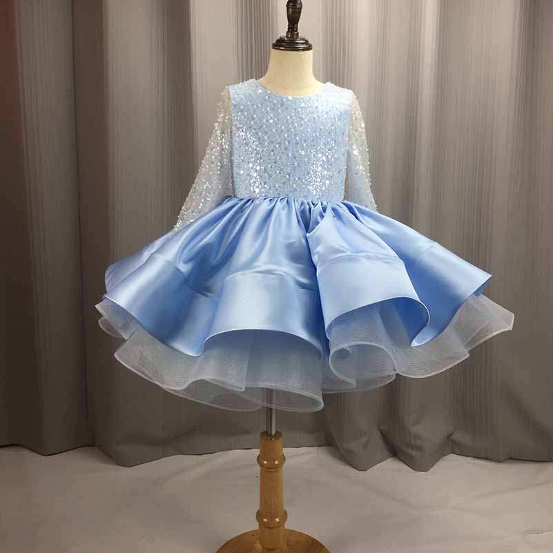 Children's wedding dress long-sleeved lace sequin Tutu birthday puffy skirt