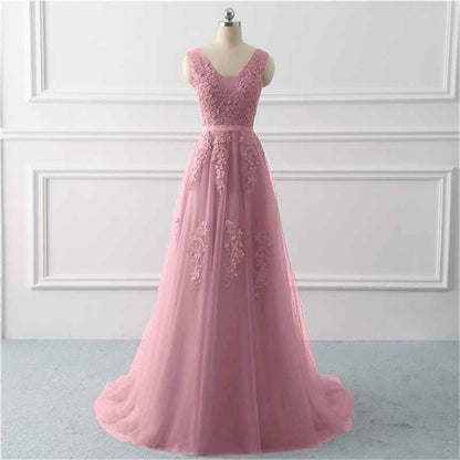Women's Wedding Dress Bride Lace Applique Evening Dress V Neck Ball Gowns