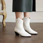 Block Heel Ankle Boots Pointed Toe Leather Booties