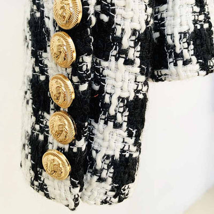 Women's double breasted black and white houndstooth blazer jacket